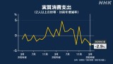 3月の家計調査 世帯の実質消費支出 前年同月比2.9％の減少